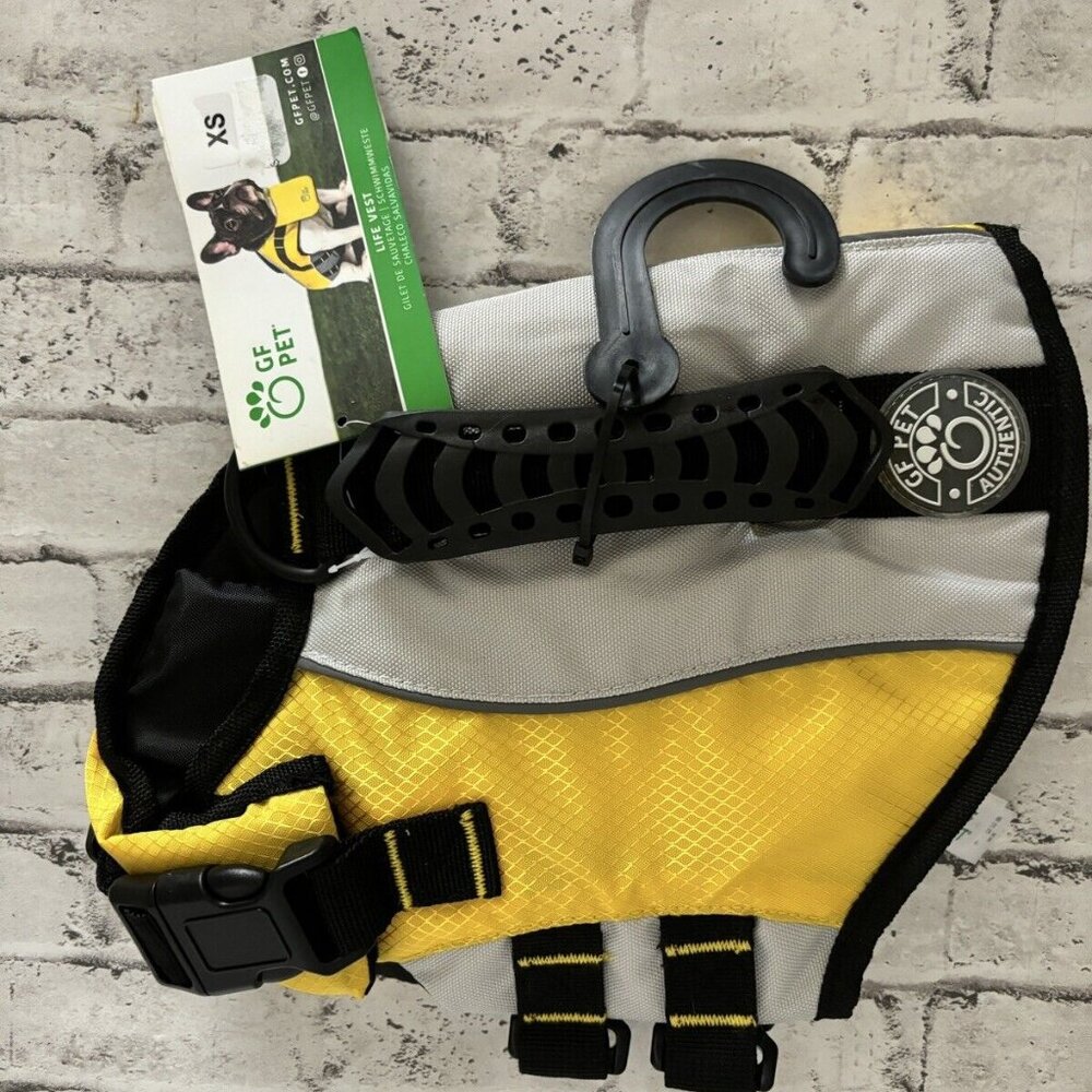 GF Pet Yellow/Grey Dog Life Jacket With Pull Handle Size XS NWT